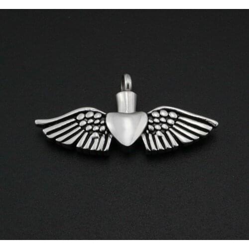 Heart Angel Wing Keepsake Memorial Pendant Ash Canister Cremation Urn Wish Vial Pendant Prayer Purfume Box 23x46MM 1190026