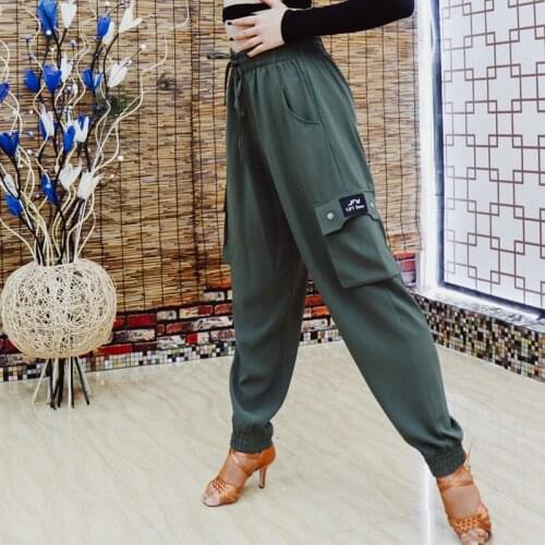 Men And Women Latin Dancing Pant Straight Dark Green Leggings Modern Ballroom Trousers Latin Dance Practice Training Pants 1660