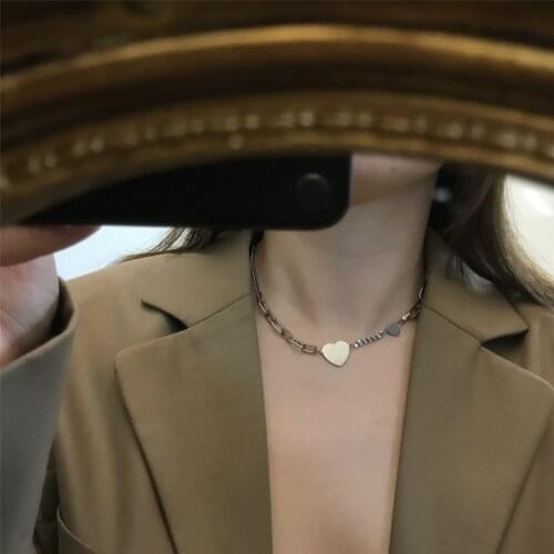 Hot Lady Thick Chain Heart Choker Necklace Retro Gothic Rock Silver Color Geometric Clavicle Necklace Jewelry Lover Sex Gift