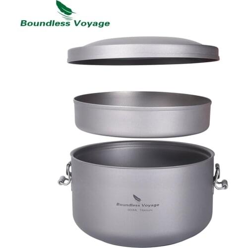 Boundless Voyage Separated Multi-layer Bowl Outdoor Titanium Lunch Box Uncoated Salad Soup Bowl Ti1095T