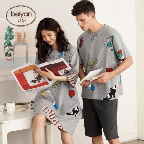 Fashion Sleepwear Female Summer Cotton Sleepskirt Short Sleeve Mens Or Females Pajamas Set