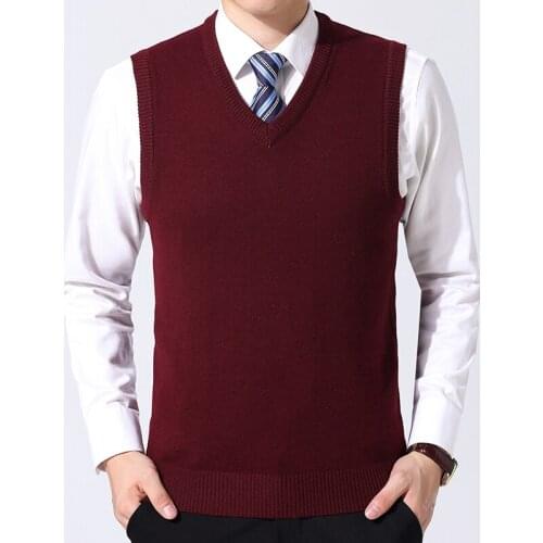 Mens Sweater Vest Casual Style Male V-neck Knitted Vest Business Office Man Pure Color Wool Sleeveless Sweater Pullovers