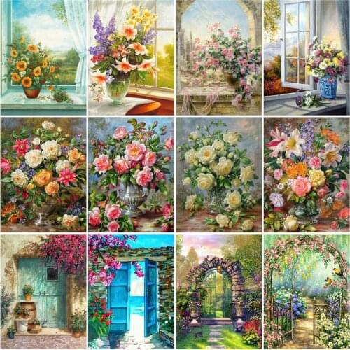 HUACAN DIY Frame Oil Painting By Numbers Flower Acrylic On Canvas Unique Gift Picture By Numbers Window Childrens Room Decor