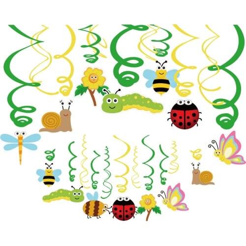 Insect Theme Party Decorations For Kids Birthday Cartoon Butterfly Flower Ladybug Hanging Swirl Baby Shower Party Supplies