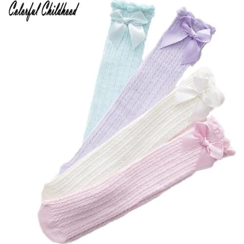Princess girls socks baby girls cotton knee high mesh bow socks toddler kids long socks