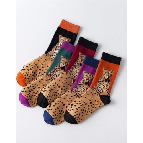 Autumn and Winter New High Quality Combed Cotton Womens Socks Personality Trend Leopard In The Tube Couple Cotton Socks