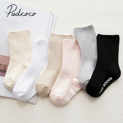0-4T Anti-slip Baby Boy Girl Cotton Socks Newborn Infant Toddler Solid Ribbed Soft Ankle Sock