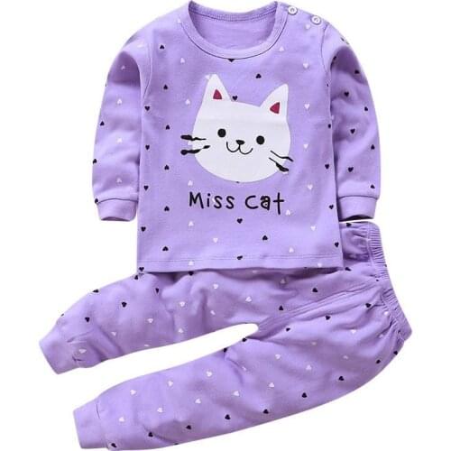 Children Autumn Pyjamas Kid Long Sleeve Cotton Blend Pajamas Suit Cartoon Animal Clothing Set Baby Boys Girls Pijamas Sleepwear