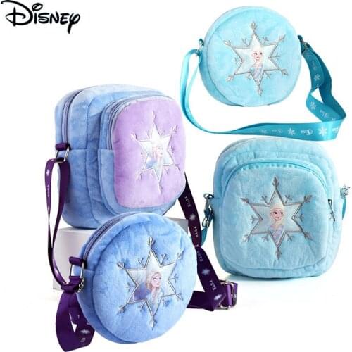 Disney Frozen Plush Bag Girl Cartoon Cute Elsa Kawaii One Shoulder Round Plush Kawaii Messenger Bags