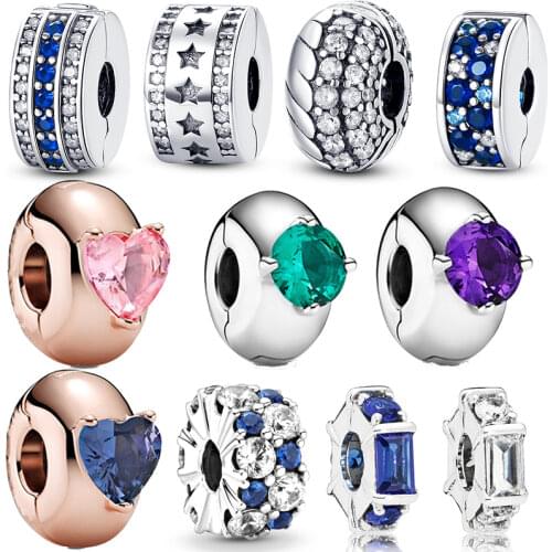 Genuine 925 Sterling Silver Shining Blue Heart Charm Fit Original 3mm Bracelet Bangle Making Fashion DIY Jewelry For Women