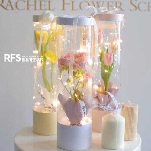 36cm Flower Box Transparent Cylinder pvc Flower Box Bucket Gift Box Single Rose Bouquet Packaging Box Valentine Christmas Party