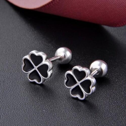 Real 925 Sterling Silver Stud Earrings Fine Jewelry Fashion Small Cute Enamel Screw Back Earrings For Women