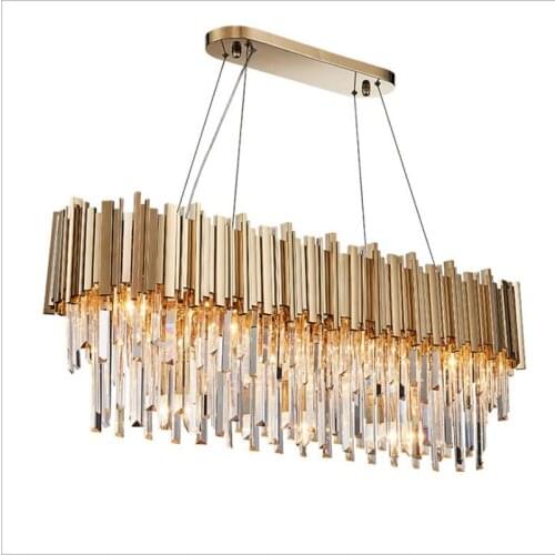 Rectangle Modern Crystal Chandelier Dining Room Luxury Living Room LED Lighting Fixture Large Kitchen Lustre Cristal