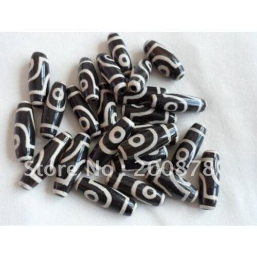 TSB0448 Tibetan Diz TWO Eyes Carnelian Dzi beads Black and White 10beads lot