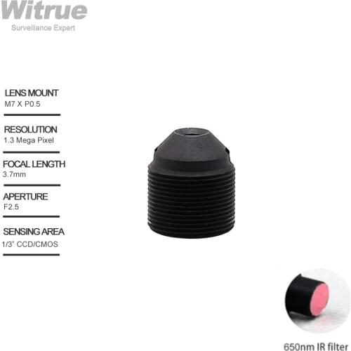 Witrue Pinhole CCTV Lens 3.7mm M7 X P0.35 Mount 1.3 Megapixel 1/3" Aperture F2.5 with 650nm IR Filter for Mini Cameras