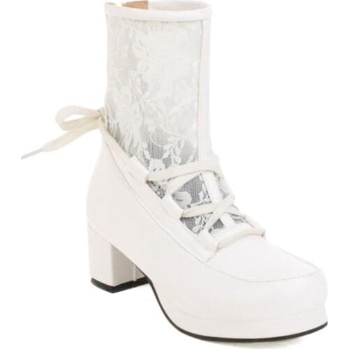 Plus Size 30-48 Sweet Ankle Boots for Women 2021 New Lace Stitched Goth Boots High Heels Platform Cosplay Party Shoes 8831