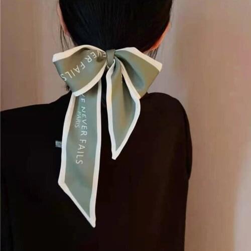 Luna&Dolphin Women Headbands Hair Ribbon 100x6cm Chic French Love Never Fails Gentle Elegant Chiffon Silk Tie Letter Bag Choker