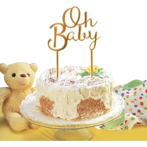 1pcs Gold Pink Acrylic "Oh Baby" Happy Birthday Cake Topper Wedding Bride Party Decoration Dessert Baking Supplies lovely Gifts