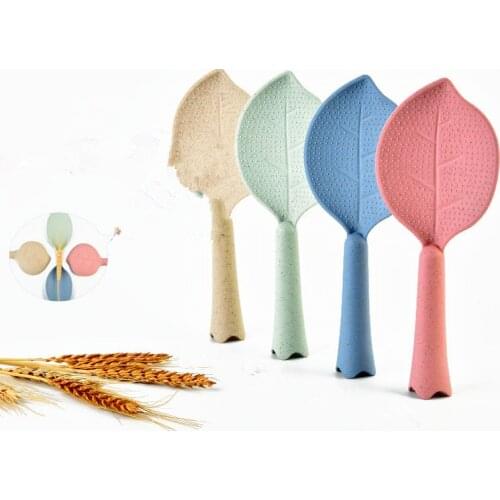 1PC Creative Lovely Home Kitchen Supplies Wheat Straw Plastic Leaves Shape Non Stick Rice Paddle Spoon Kitchen Tool OK 0227