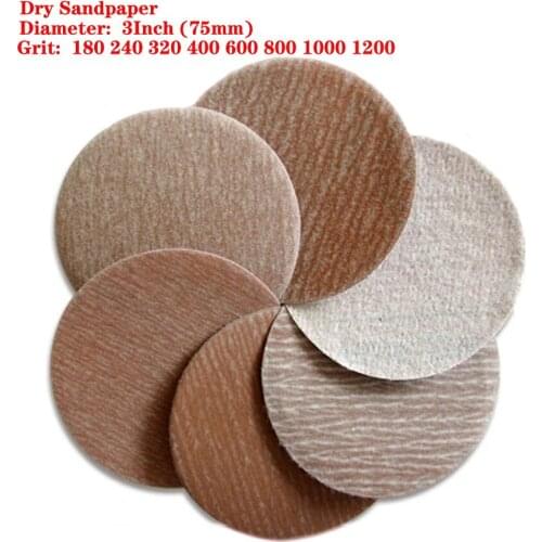 10/20/50Pcs A275 3 Inch 75mm Dry Sandpaper Flocking Self-adhesive Discs Hook Loop Fit For Norton Abrasives 180-1200 Grit