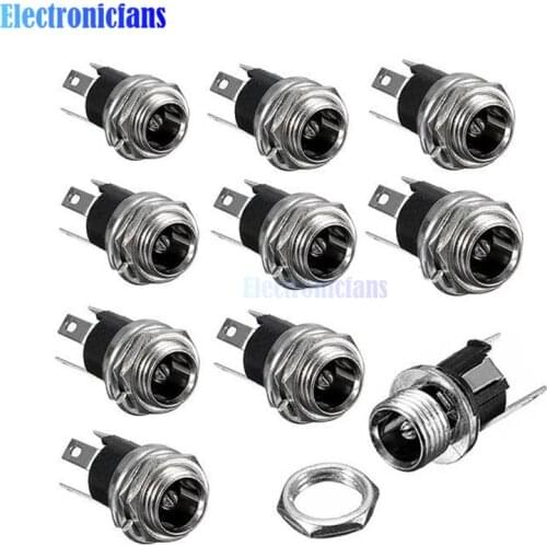 10Pcs 5.5 x 2.1mm DC Power Supply Jack Socket Female Panel Mount 3-Pin Electrical Socket Connector