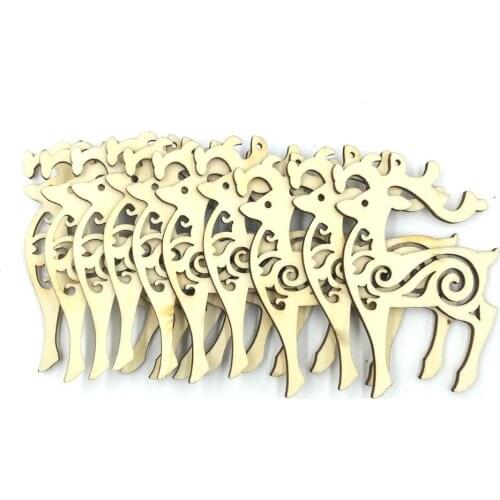10pcs Wooden DIY Model Hanging Deer Head Elk Wood Animal Wildlife Sculpture Figurines Crafts Home Party Christmas Tree Decor