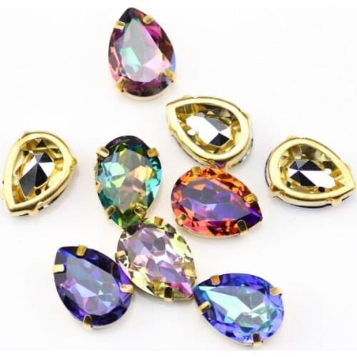 13*18mm 10-Color Stitched Water Drop Rhinestone Crystal Silver Claw Buttons Sewn on Rhinestones For Jewelry/Wedding Bag Clothing