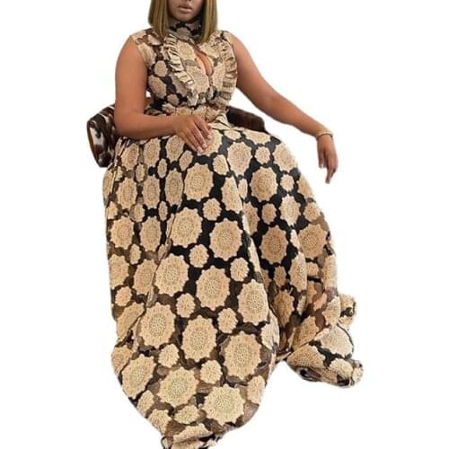 African Dresses for Women 2021 Summer African Women Printing Polyester Sleeveless Plus Size Long Dress African Clothes S-5XL
