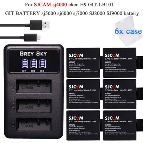 6x sj4000 battery with case +bateria sj 4000 battery pack for EKEN H9 H9R H8PRO H8R sjcam SJ4000 M10 Action Camera Accessories