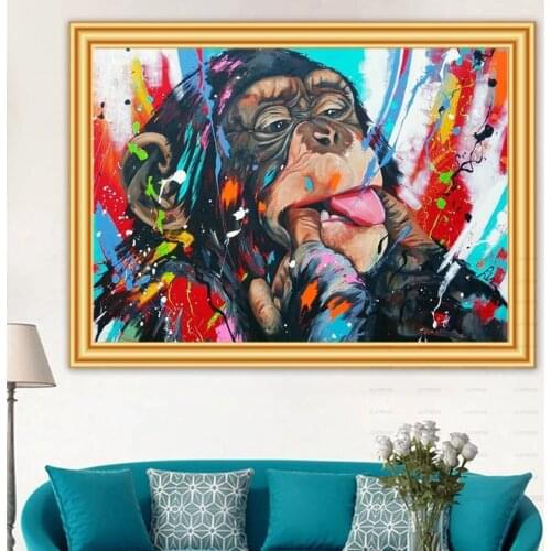 Diamond Painting Diy 5D European Style Acrylic Gorilla Driving with Listening To Music Life Scene Drawing Living Room Furniture