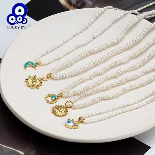 Lucky Eye Irregular Pearl Turkish Evil Eye Pendant Necklace Gold Color Chain Choker Necklace for Women Girls Men Jewelry BR209
