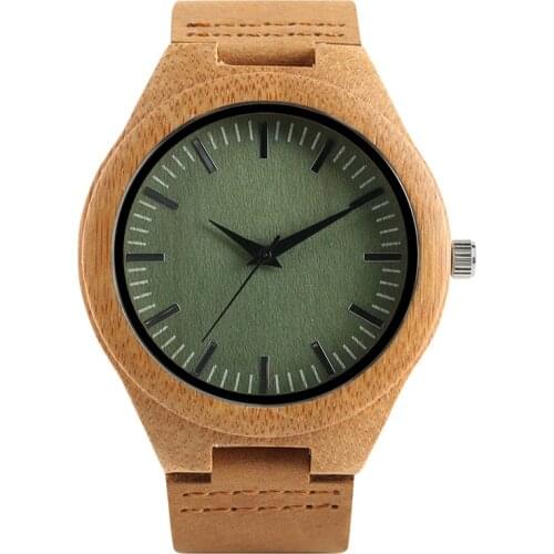 Handmade Green Dial Clock Casual Mens Sport Quartz Analog Display Wristwatch Brown Genuine Leather Strap Bracelet Timepiece