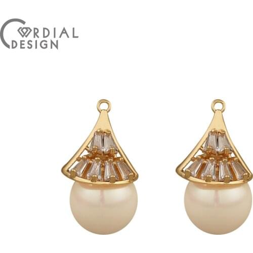 Cordial Design 20Pcs 11*19MM CZ Charms/Hand Made/Jewelry Accessories/Genuine Gold Plating/Imitation Pearl/DIY Earring Findings