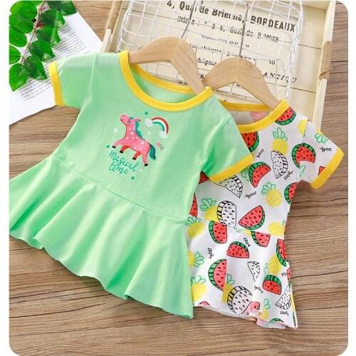 1-6Yrs Baby Girls Clothing Cotton Short Sleeves Dresses Cartoon horse girls Princess T shirt Dresses Summer Casual Dress