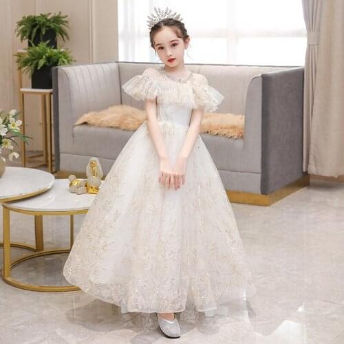 Childrens evening dress, little girl, girls wedding dress, flower girl, piano costume, white princess dress
