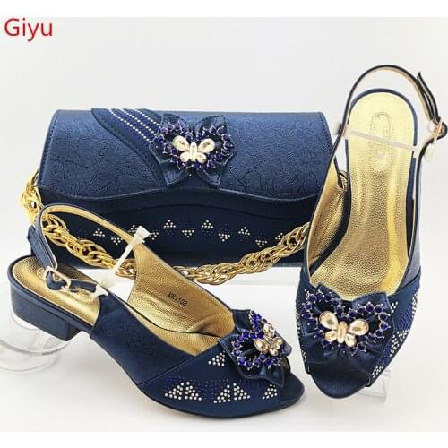 Doershow blue Shoes with Matching Bag for Women Nigerian Shoe and Bag Set for party African Shoe and Bag Set for lady!SES1-17