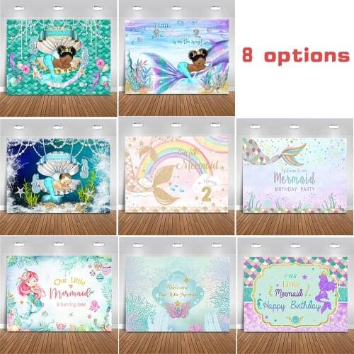 Mermaid Themed Birthday Backdrop for Photography Cartoon Mermaid Newborn Princess Girl Background Photocall for Photo Studio