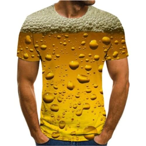New mens T-shirt summer round neck short sleeve beer 3D printing Harajuku T-shirt mens street casual T-shirt