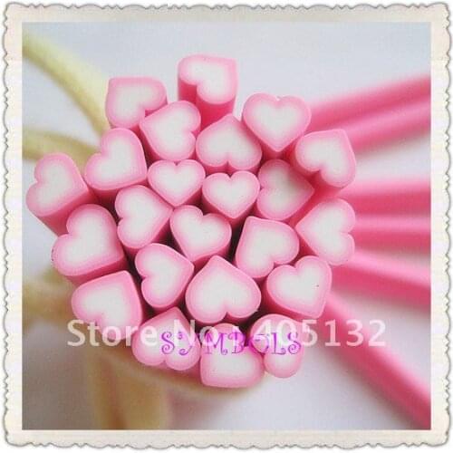 G-01 Free Shipping 100pcs/lot 5mm Pink Heart Cane Fancy Nail Art Polymer Clay Cane Nail Art Decoration