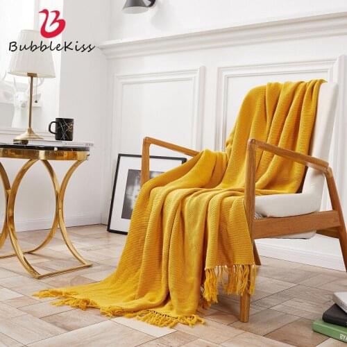 Bubble Kiss Throw Blanket Modern Minimalism Style New Product Solid Color Tassel Cotton Knitted Cover Blanket For Bedroom Decor