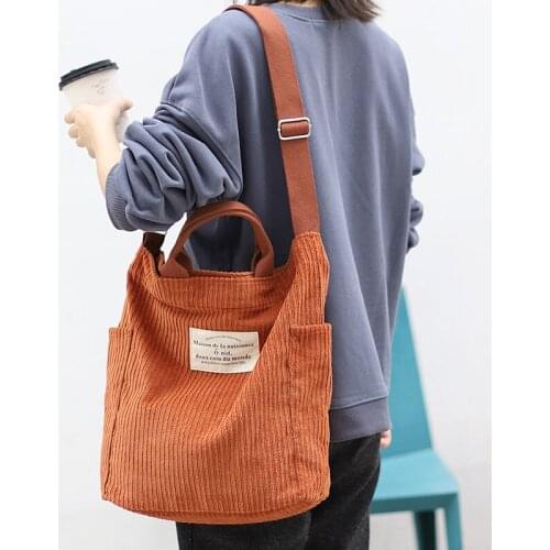 Korean style autumn and winter retro art canvas bag Mori corduroy student womens shoulder messenger bag zipper handbag