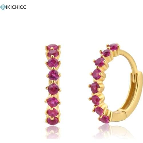 Kikichicc 100% 925 Sterling Silver Rose Red Zircon Luxury Women Fashion Circle Hoops Huggies Luxury Crystal Middle Piercing