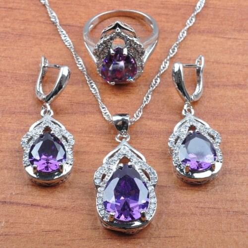 Necklace Earrings Wedding Ring Set Silver Color Jewelry Sets For Women Dubai Crystal Zirconia Jewellry Fast Ship JS0306