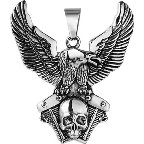 Personality Engine Skull Pendant Titanium Stainless Steel Jewelry Large Vintage Skull Biker Pendant Necklace For Men 554B