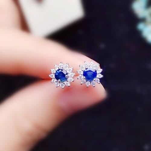 Natural real blue sapphire round small stud earring Per jewelry 0.35ct*2pcs gemstone 925 sterling silver Fine jewelry X21779