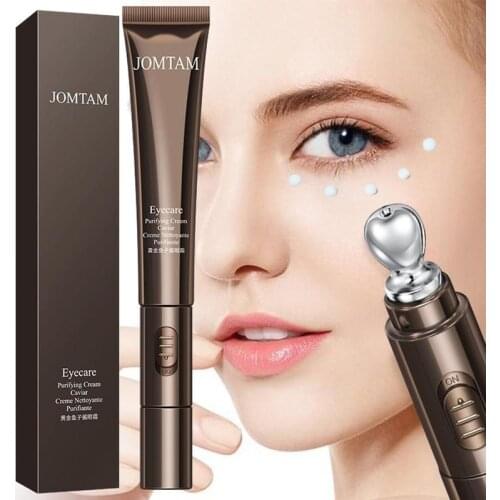 2 In 1 Gold Caviar Eye Cream Electric Massager Anti Age Remove Dark Circles Serum Roller Vibration Massage Eye Care