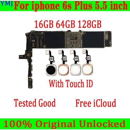For iPhone 6S Plus Motherboard With/Without Touch Finger ID For iPhone 6S Plus IOS Logic Board With MB Chips Unlocked Plate
