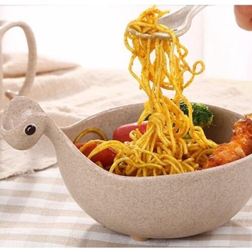 Cute Dinosaur Baby Dishes Baby Feeding Bowls Smooth Anti-Slip Baby Dinner Plate Baby Bamboo Tableware Cute Small Bowl