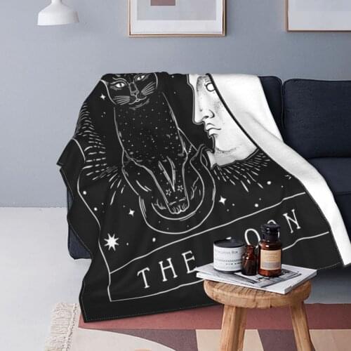 Cute Tarot Card Crescent Moon And Cat Graphic Blankets Flannel Magic Lightweight Throw Blanket for Bedding Outdoor Bedspreads
