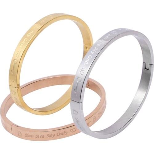 Trendy Stainless Steel Peach Heart Bangles&Bracelet for Women Men Wide Narrow Buckle Key Couple Cuff Bangles Lover Jewelry Gifts